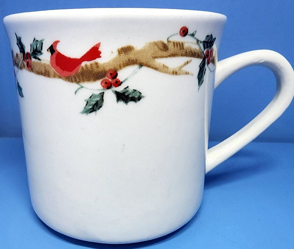 HOME essentials Mug White 3.5" Tall Woodland Cardinal Holly Christmas Stoneware